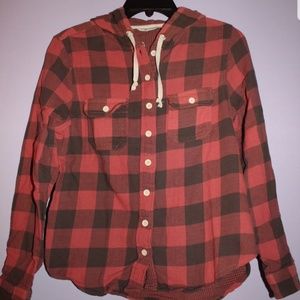Hooded Black and Red Flannel